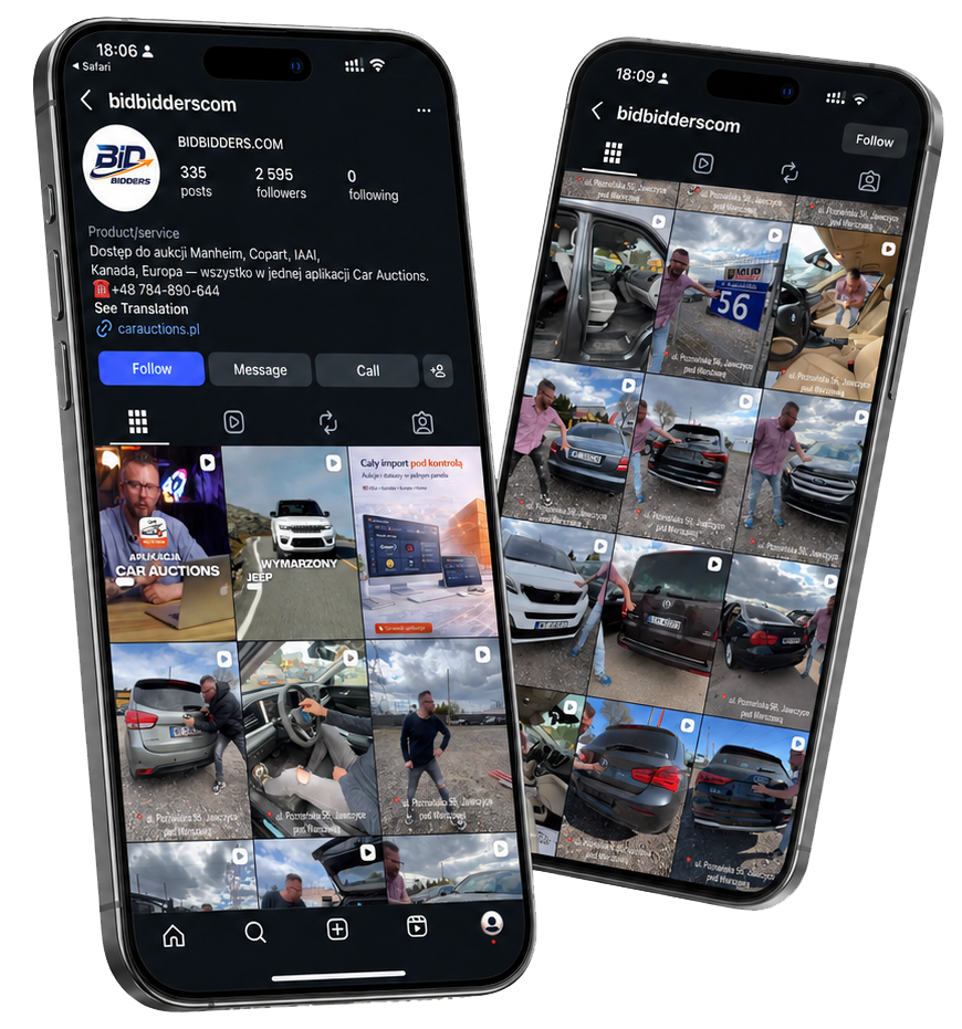 Instagram BID BIDDERS — codzienne posty nowych aut z USA